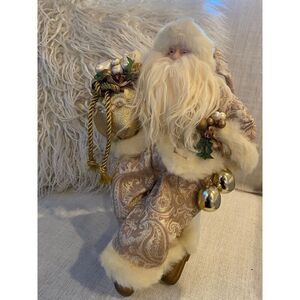Vintage Shelf Sitter Ornate Santa Gold Tapestry Christmas Mantel Decor 14”